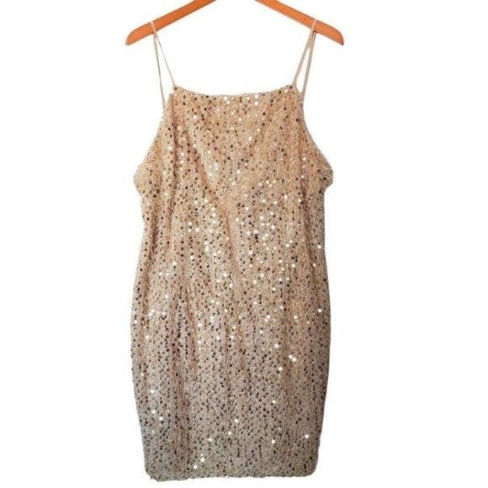 A. Peach Fuzzy Sequin Midi Dress Cream Gold Plus‎ 3XL NWT